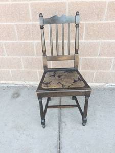 Vintage Wooden Dining Chair With Upholstered Seat
