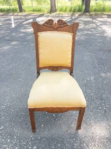 Antique Eastlake Parlor Chair With Yellow Upholstery