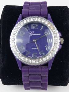 Geneva Purple Rhinestone Quartz Watch - Battery Running