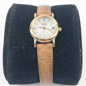 Citizen Eco-Drive Gold-Tone Leather Strap Watch - running