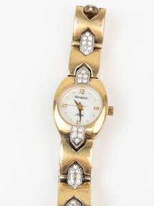 Armitron Quartz Gold Tone Crystal Bracelet Watch - New Battery - Running