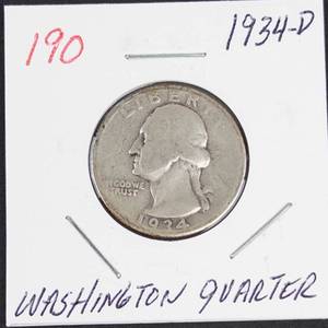 1934-D Washington silver quarter