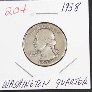 1938 Washington silver quarter