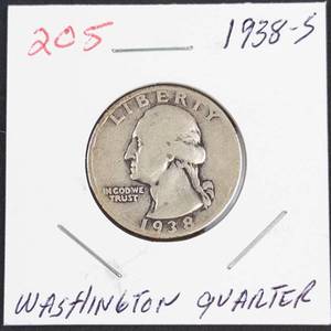1938-S Washington silver quarter
