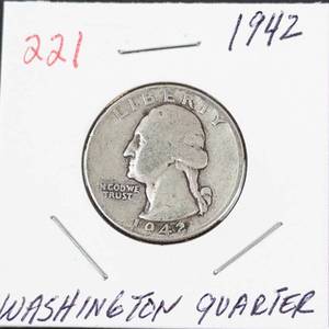 1942 Washington silver quarter