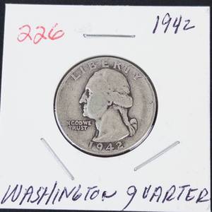 1942 Washington silver quarter