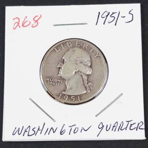 1951-S Washington silver quarter