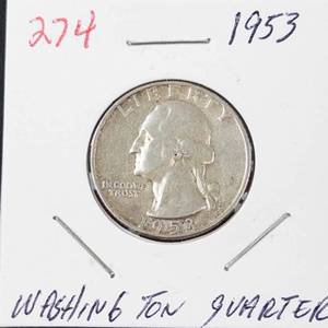 1953 Washington silver quarter
