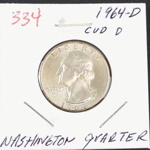 1964-D Washington silver quarter (cud D)