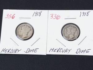 2) 1918 Mercury dimes