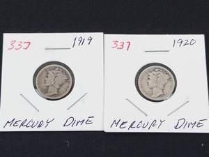 1919, 1920 Mercury dimes
