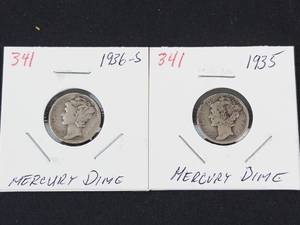 1935, 1936-S Mercury dimes