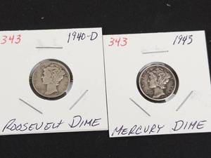 1940-D, 1943 Mercury dimes