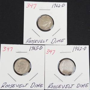 2) 1962-D and 1) 1963-D Roosevelt dimes