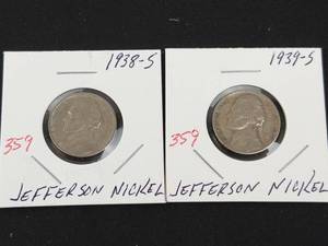 1938-S, 1939-S Jefferson nickels
