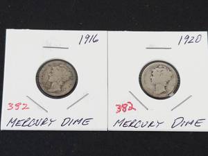 1916, 1920 Mercury Dimes