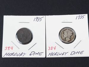 2) 1935 Mercury dimes