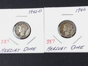 1942, 1942-D Mercury dimes