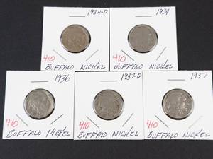 1934, 1934-D, 1936, 1937, 1937-D buffalo nickels