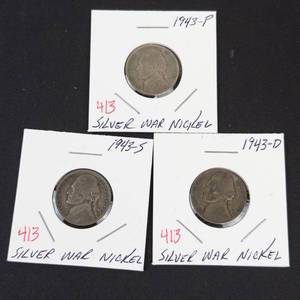 1943 P,D,S silver war nickels