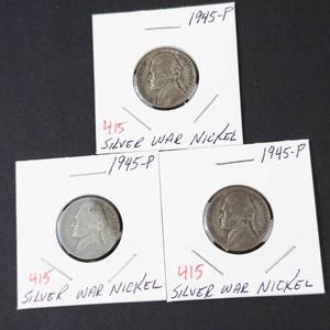 3) 1945-P silver war nickels
