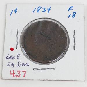 1834 US Large cent marked lg.  8,  small stars