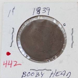 1839 US Large cent marked Booby Head