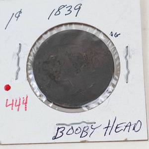 1839 US Large cent marked Booby Head, pretty dinged up