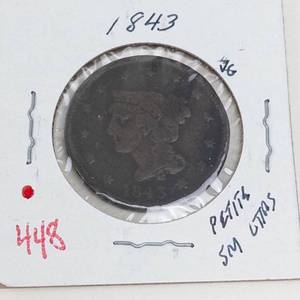1843 US Large cent marked petite small letters