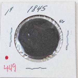1845 US Large cent, lg rim ding