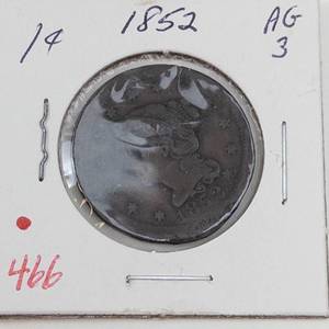 1852 US Large cent, rim damage