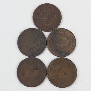 1 bag of 5 low grade 2 cent pieces