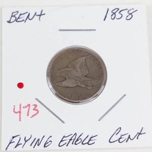 1858 Flying Eagle cent, bent
