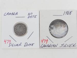 Canadian silver 1968 quarter and vintage no date silver dime