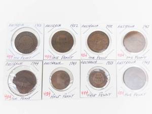 8) mixed date Australian coppers 1922 thru 1944
