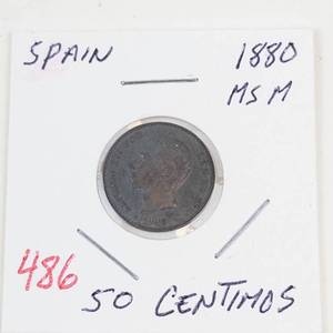 Spain 1880 50 centimos silver