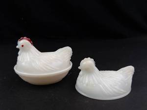 Vintage White Milk Glass Hen On Nest and Extra Cover