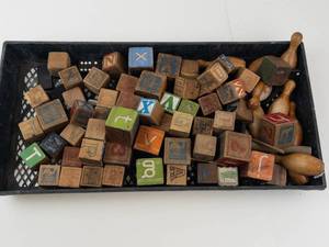 Vintage Wooden Alphabet Block Mixed Lot With Toy Pieces