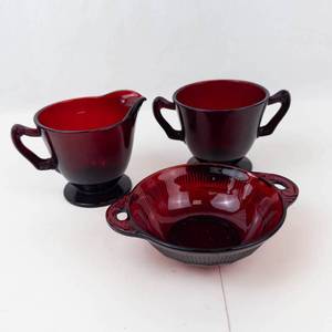 Anchor Hocking Ruby Red Glass Serving Set (3 Pieces)