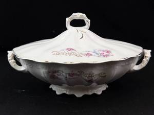Porcelain Covered Serving Bowl With Lid & Handles