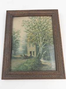 Framed Rural Landscape Painting in Ornate Wood Frame