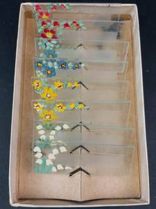 Vintage Hand-Painted Floral Glass Place Card Holders (Lot of 8)