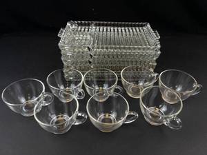 Glass Snack Tray and Cup Set (Lot of 8)