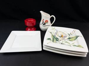 Florens Italian Ceramics Plates, Pitcher & Candle Holder Mixed Lot