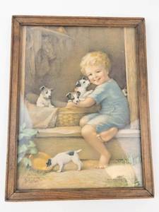 Annie Benson Muller Framed Print Child With Puppies