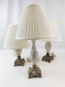 Set of 3 Cherub Angel Table Lamps With Pleated Shades