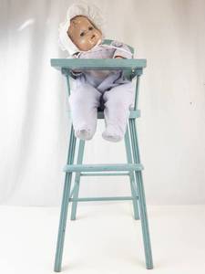 Vintage Wooden Doll High Chair With Doll