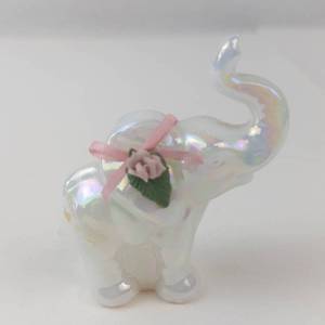 Fenton Iridescent Glass Elephant Figurine With Pink Bow