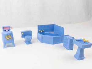 Vintage Ideal Young Decorator Blue Plastic Dollhouse Furniture Set (Lot of 5)