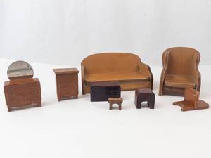 Vintage Wooden Dollhouse Furniture Set (Lot of 8)